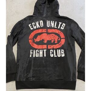 Ecko Unltd MMA‎ Hoodie Mens M Black All Over Print Graphic Full Zip Y2K Pinkman